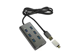 Хаб Maiwo USB 3.0 Type-A / Type-C to 7х USB3.0-порта, кабель 100 см, метал, без БП, серый