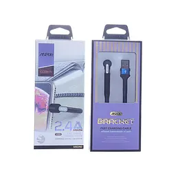 Кабель Aspor A185 Holder Nylon USB – Micro (2.4A/1м)- чорний - мініатюра 3