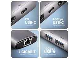 Мультипортовий адаптер AXAGON 6in1 Grey (HMC-6G2L) - мініатюра 3