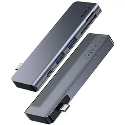 USB-хаб Baseus Harmonica Five-in-one HUB Adapter Grey (CAHUB-K0G) [72625] - мініатюра 3