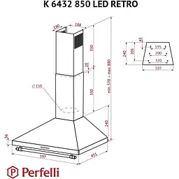 Витяжка купольна Perfelli K 6432 WH 850 LED Retro - мініатюра 10