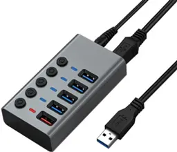 Хаб USB Dynamode DM-UH-P405-G, Grey, USB 3.0 - 5xUSB 3.0, кабель 1 м, блок живлення