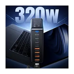 Зарядное устройство для Essager 4xUSB-C + 4xUSB 320W GaN (EZC320W-QJB0G-Z) - миниатюра 7