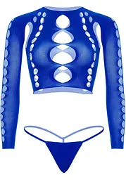 Комплект Leg Avenue Long sleeve crop top string Royal Blue, One Size - мініатюра 3
