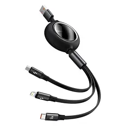 Кабель Baseus Bright Mirror 2 Series Retractable 3-in-1 Fast Charging Data Cable USB to M+L+C 66W 1.1m Чорний - мініатюра 3