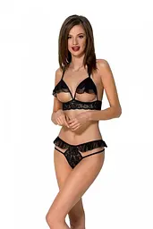 Еротичний комплект Passion DOLLY SET з відкритими чашками, L/XL, чорний