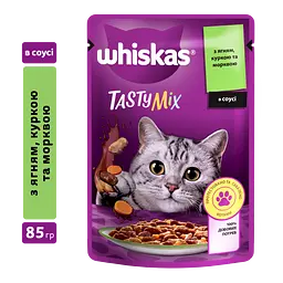 Вологий корм для котів Whiskas TastyMix, ягня, курка, морква, 85 г