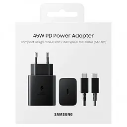 Мережевий зарядний комплект Samsung 45W Compact Power Adapter (EP-T4510XBE) блок з кабелем C to C чорний - мініатюра 8