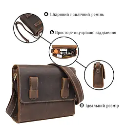 Сумка чоловіча-листоноша у вінтажній шкірі 14980 Vintage коричнева - мініатюра 7