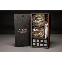Подарунковий набір Whiskey Stones камені для віскі у дерев'яному пеналі 8 шт. + 2 склянки Bohemia Quadro + щипці + мішечок - мініатюра 2