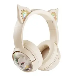 Дитячі ігрові бездротові Bluetooth навушники Onikuma B5 з RGB підсвічуванням і вбудованим мікрофоном Бежевий - мініатюра 2