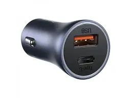Автомобільний зарядний пристрій BASEUS Golden Contactor Pro Dual Car Charger U+C 40 W + USB-C to Lightning Dark Gray (TZCCJD-B0G)