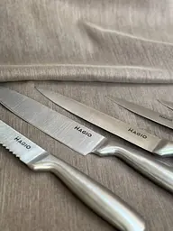 Універсальний набір 5 кухонних ножів з підставкою з ножів нержавіючої сталі для кухні Magio MG-1093 Сірий - мініатюра 5