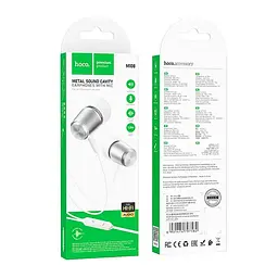 Провідні вакуумні навушники Hoco M108 Spring metal universal earphones with mic, 3.5mm, 1.2m, silver - мініатюра 4