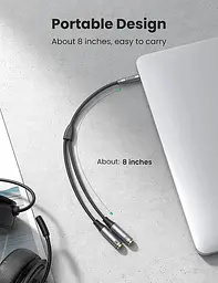 Спліттер UGREEN перехідник-розгалужувач 3.5mm AM to 3.5mm 2 AF з нейлоновою оплеткою 20СМ Metal Black (AV192) - мініатюра 5