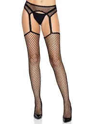 Чулки-сітка з поясом для панчіх Leg Avenue Net Stockings, One size, чорні