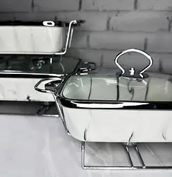 Набір з 3-х мармітів керамічних прямокутних Kitchen з кришками із скла Біло Сріблястий - мініатюра 5