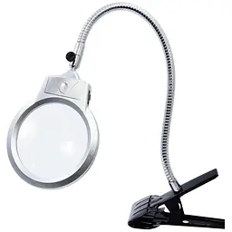 Лупа подвійна на гнучкій нозі з затискачем MG 15122-C з LED-підсвіткою 2х і 6-кратне збільшення