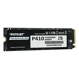 Накопичувач SSD M.2 Patriot P410 2TB NVMe 2280 PCIe Gen4 x4 5000/4500 TLC (P410P2TBM28H) - мініатюра 3