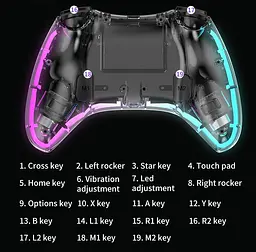 Прозорий Бездротовий Джойстик для PS4 та ПК з RGB підсвічуванням Джойстик Бездротовий Геймпад для ПК Телефону Комп'ютера Bluetooth - мініатюра 10