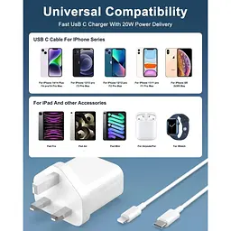 Зарядний пристрій PD 20W USB C для iPhone 15/15 Pro/15 Pro Max /15 Plus/14 Pro max/14/13 зі шнуром Тип C - мініатюра 6