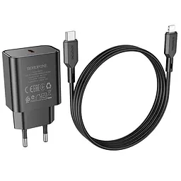 Адаптер мережевий BOROFONE Type-C to Lightning Cable Power single port charger set BA71A чорний набір - мініатюра 2