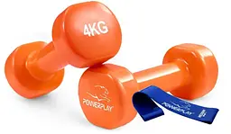 Гантелі вінілові PowerPlay 4125 Achilles 2*4 кг Помаранчеві 2 шт + Гумка для фітнесу 7,5 кг (PP_4125_4kg_2in)