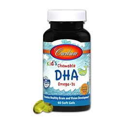 Жирные кислоты Carlson Рыбий жир (DHA) для Детей, Вкус Апельсина, Kid's Chewable, (CL1570)