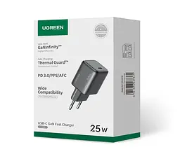 Мережевий зарядний пристрій з кабелем UGREEN X517 25W USB-C GaN Fast Charger Set EU+1M CC Cable чорний - мініатюра 2