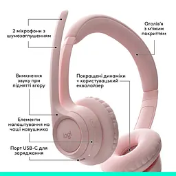 Навушники Logitech Zone 300 Bluetooth Rose (981-001412) - мініатюра 6