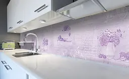 Вініловий кухонний фартух Бузкова Абстракція наклейка для кухні квіти текст 60х200 см Happy Pocket Z181537