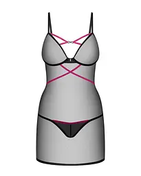 Пеньюар Obsessive Novenes chemise & thong, M/L, обтислий, прозорий, зі стрепами, стрінги в комплекті - мініатюра 4