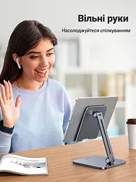 Настільна підставка для планшета UGREEN LP134 для екранів 4–12,9″ з регулюванням нахилу складана з положенням для малювання стилусом для вертикального та горизонтального встановлення з доступом до зарядного порту із захисними силіконовими накладками сіра (40393) - мініатюра 8