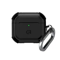 Чохол для навушників Apple AirPods 4, чорний, Panzer, протиударний захисний кейс з TPU та полікарбонату, посилені стінки, захист від подряпин, пилу та ударів, легкий та компактний, з карабіном для кріплення, ArmorStandart (ARM82552)