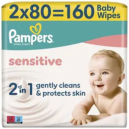 Дитячі вологі серветки Pampers Sensitive 2 x 80 шт(160 шт) (8006530135252) - мініатюра 2