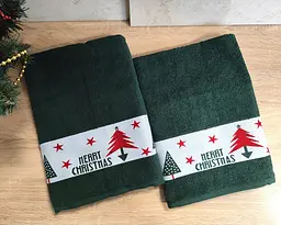 Набір новорічних рушників Gulcan 50x90+70х140 Merry Christmas Tree Green - мініатюра 2