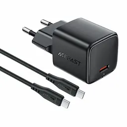 Мережевий зарядний пристрій з кабелем ACEFAST A117 PD20W mini GaN fast charger set(P16),чорний Чорний - мініатюра 2