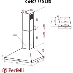 Витяжка купольна Perfelli K 6402 SG 850 LED - мініатюра 10
