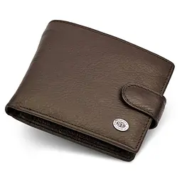 Шкіряне чоловіче портмоне на кнопці ST Leather ST104 коричневе 9,5 см