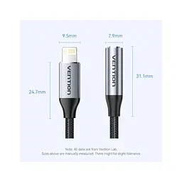Перехідник Lightning to 3.5mm 0.1m cotton braided aluminum gray Vention (BMBHA) - мініатюра 2