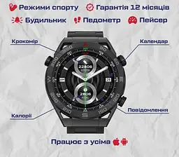 Чоловічий наручний розумний годинник Smart Ulpamate з GPS (Black) - мініатюра 6