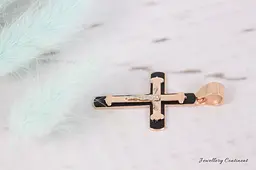 Хрест з червоного і білого золота з емаллю P-0011 - мініатюра 2