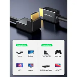 Кабель мультимедійний HDMI M to HDMI M 2.0m 90° corner HD103 black Ugreen (10173) - мініатюра 6