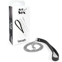 Повідець на ланцюжку з натуральної шкіри Art of Sex - Leash, чорний