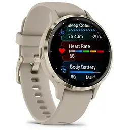 Смарт-годинник Garmin Venu 3S корпус кольору французький сірий з золотистим сталевим безелем та силіконовим ремінцем