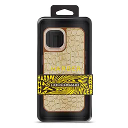 Кожаный чехол для Apple iPhone 14, Harder Crocosaur, бежевый, термополиуретан ТПУ + экокожа с текстурой крокодила, панель, защита корпуса, противоударный, микрофибра, рамка вокруг камеры, защита всего корпуса, (ARM76715) - мініатюра 3
