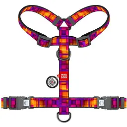 Шлея для собак Waudog Nylon анатомічна H-подібна з QR-паспортом, малюнок "Куби 3Д", пластиковий фастекс, L - мініатюра 2