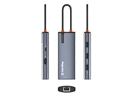 Мультипортовий адаптер ColorWay USB-C to 3xUSB-A 3.0 HDMI 4K RJ-45 USB-C PD 100W Dark Grey (CW-HUB02) - мініатюра 7