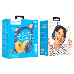 Накладні навушники W36 Cat ear (3.5mm/1.2m) Midnight Blue Hoco teh0029538 - мініатюра 5