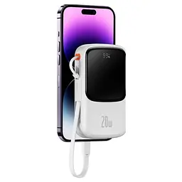 Зовнішній акумулятор Baseus Qpow Pro Digital Display Fast Charge Power Bank 10000mAh 20W iP Edition White（With: Simple charging cable Type-C 3A 0.3m W (PPQD060002) - мініатюра 6